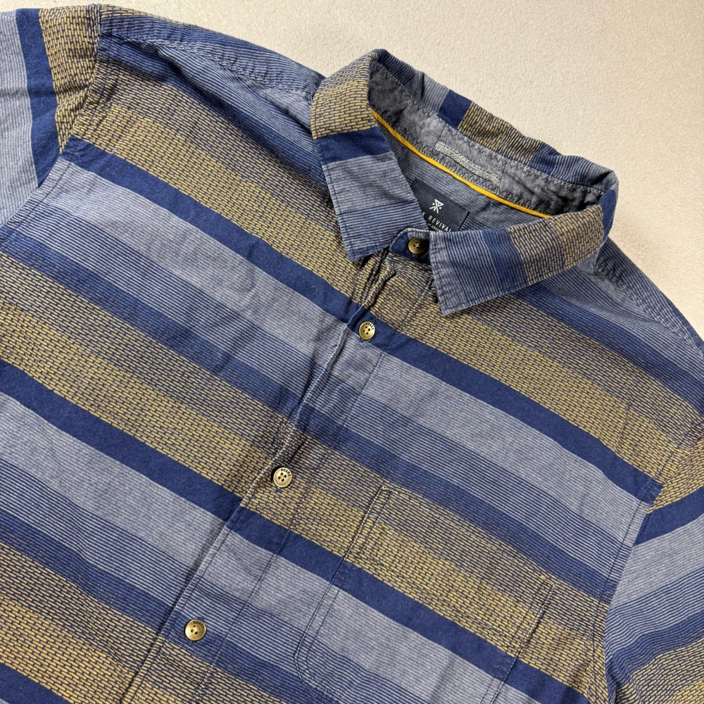 Roark‎ Revival Shirt Mens Large Navy Striped Short Sleeve Button Up Cotton